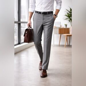 Covington Men’s Dress Pants 34x32 Gray Flat Front Business Office Slacks